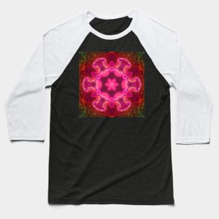 Psychedelic Kaleidoscope Flower Pink Red and Green Baseball T-Shirt